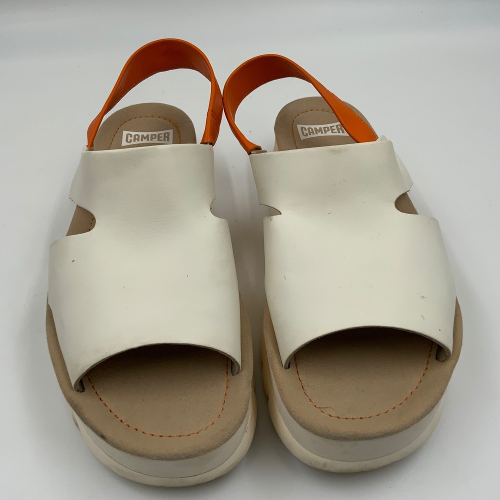 Camper Oruga Up White Orange Leather Platform Slingback Sandals K200848-011 37